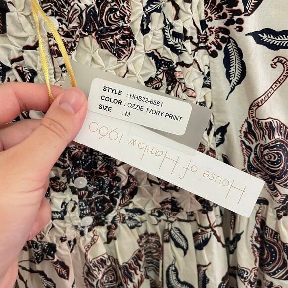 House of Harlow 1960 Puff Sleeve Smocked Mini Dress Size Medium - New 687P - Picture 3 of 9